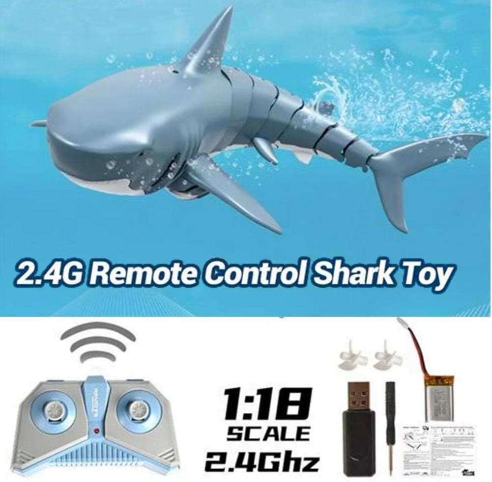 Telisii 2024 Upgraded Remote-Control Shark Toy 2.4G Simulation RC Shark Boat Toy Rechargeable Waterproof 4 Channel Shark